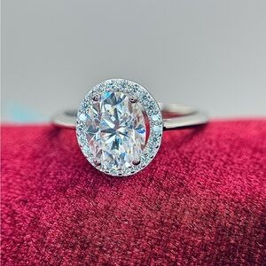 Sterling Silver 2.22ct Moissanite Oval Halo Engagement Ring Size 8 VVSD